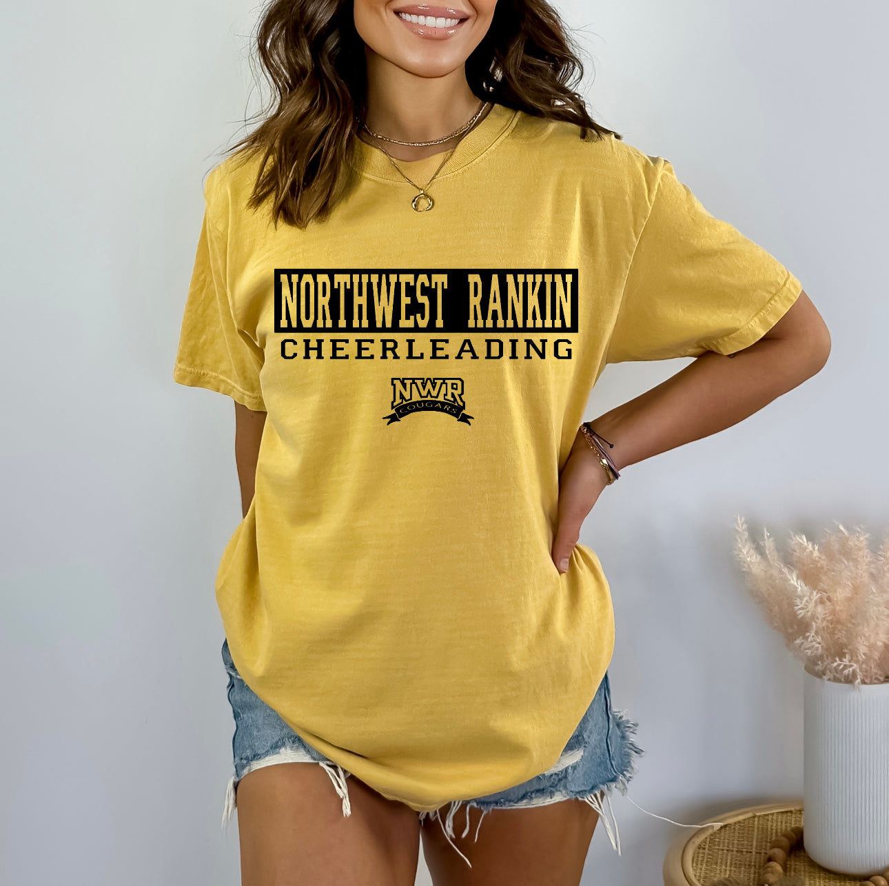 Northwest Rankin Cheerleading Bella Canvas T-Shirt – Varsity Style (White, Black, Mustard, Natural)