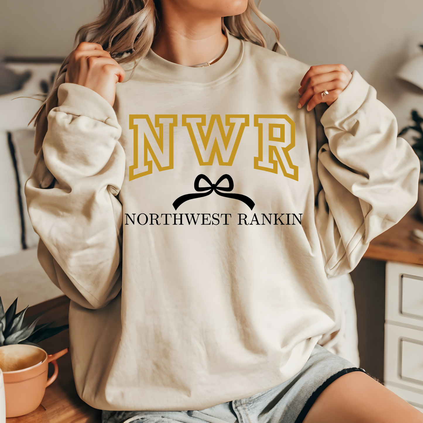 NWR Northwest Rankin Gildan Sweatshirt – Bow Graphic in Sand, Ash, Light Pink, Black, & White