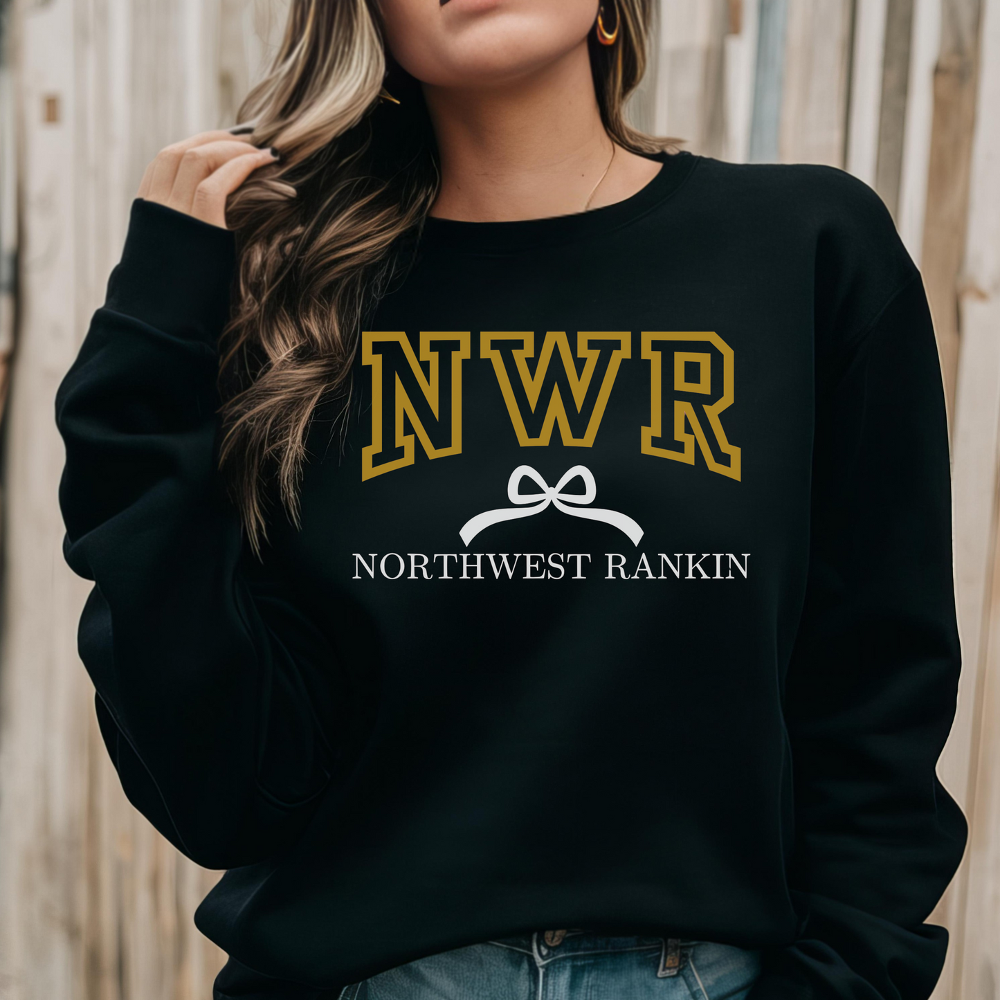 NWR Northwest Rankin Gildan Sweatshirt – Bow Graphic in Sand, Ash, Light Pink, Black, & White