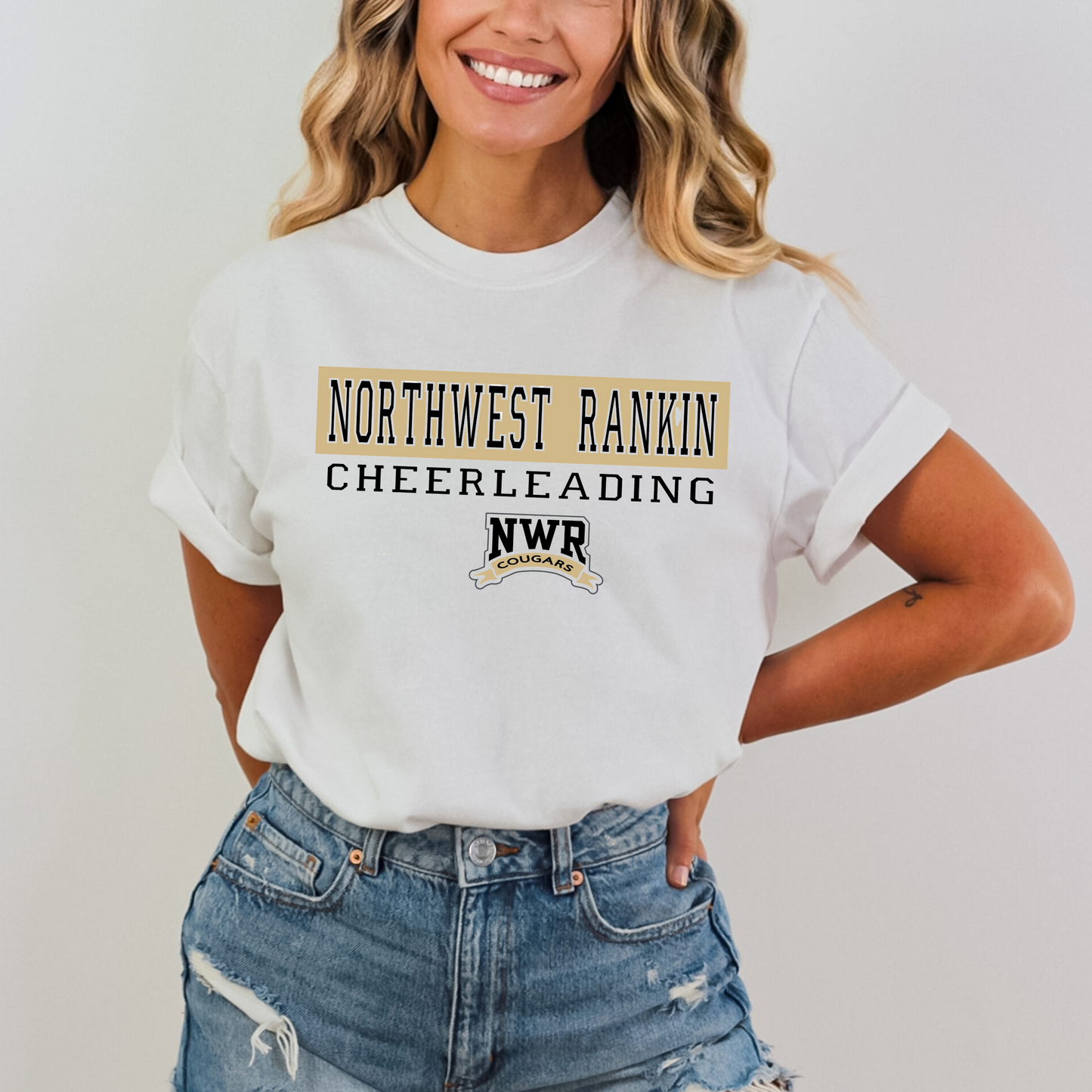 Northwest Rankin Cheerleading Bella Canvas T-Shirt – Varsity Style (White, Black, Mustard, Natural)