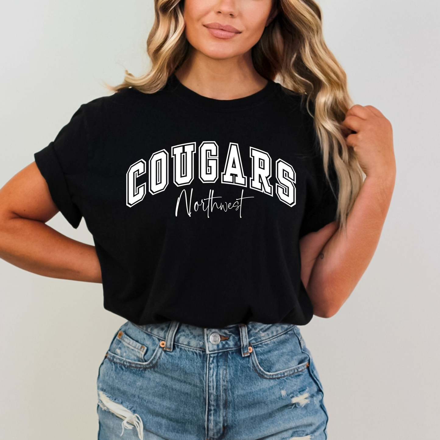 Cougars Northwest Bella Canvas T-Shirt – Varsity Arch Design (Black, Natural, Ash)