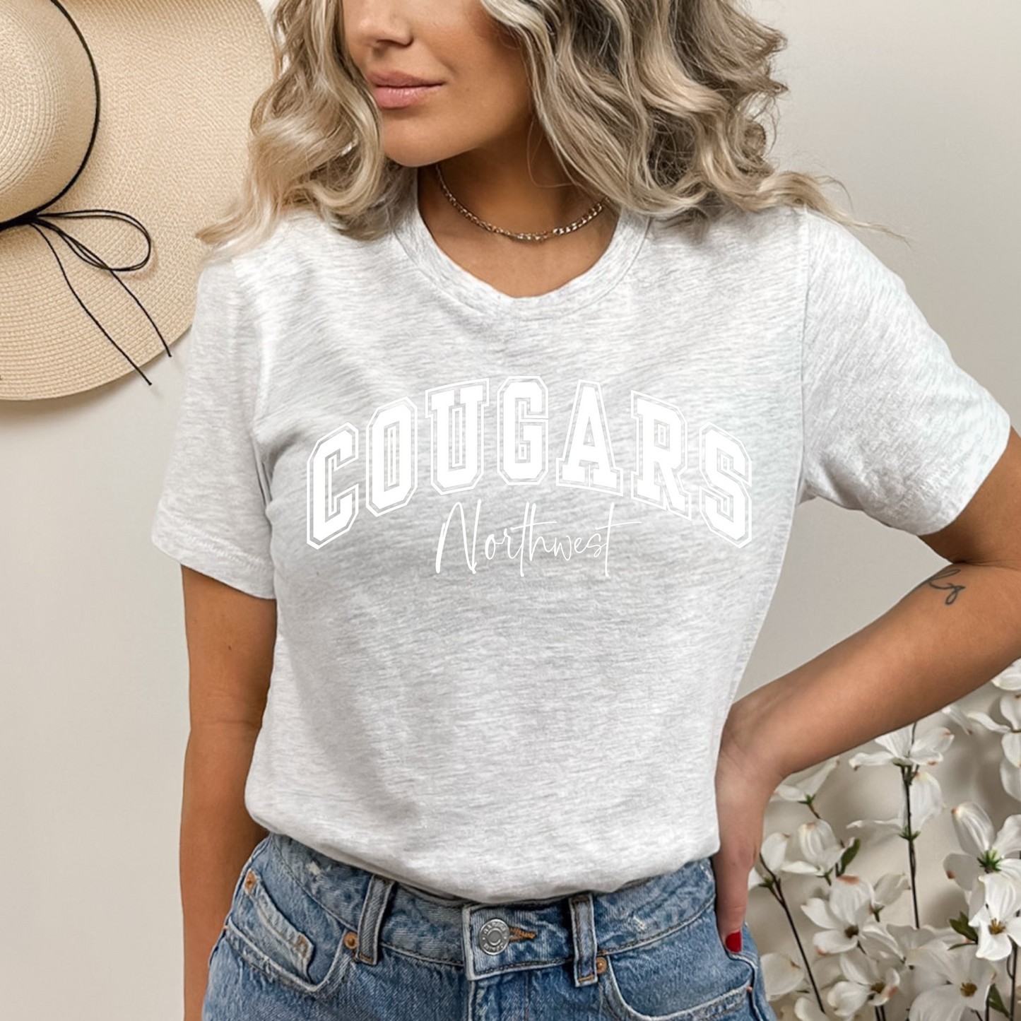 Cougars Northwest Bella Canvas T-Shirt – Varsity Arch Design (Black, Natural, Ash)