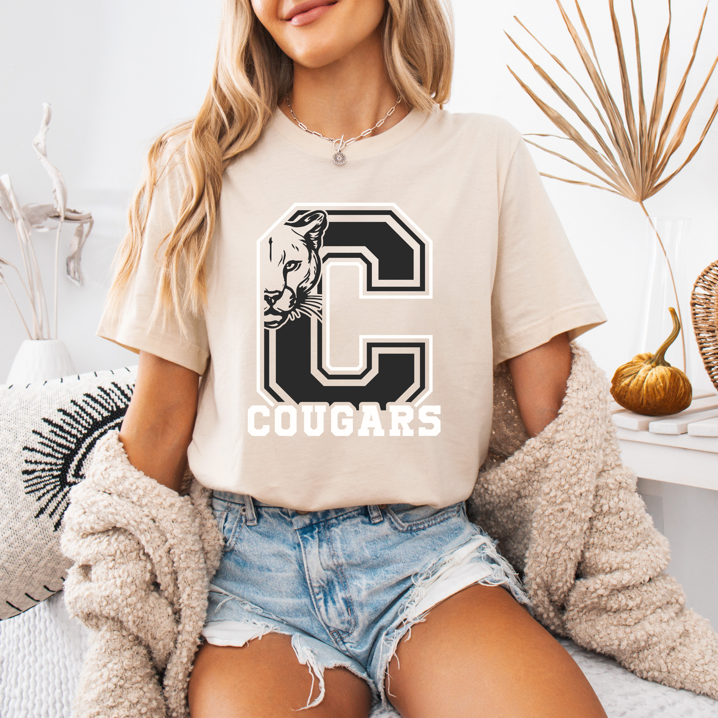 Cougars Bella Canvas T-Shirt – Collegiate Style with Bold “C” Graphic (Available in Ash, Sport Grey, Mustard, & Natural)